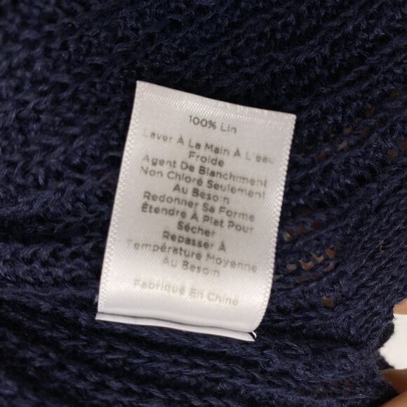 Talbots Petite Linen Sweater Dark Blue Open Stitch Long Sleeve Crew Neck Size M - Picture 11 of 14